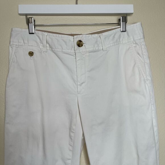 Banana Republic Stretch Washed Satin Crop Off White Cream Pants Women Size 10 - Picture 3 of 15